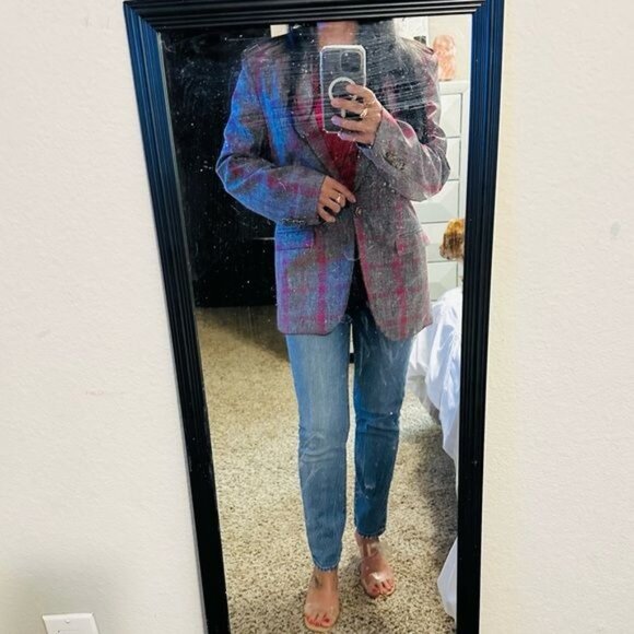Women’s Oversized Plaid Blazer Gray & Hot Pink Size Large - Picture 9 of 9